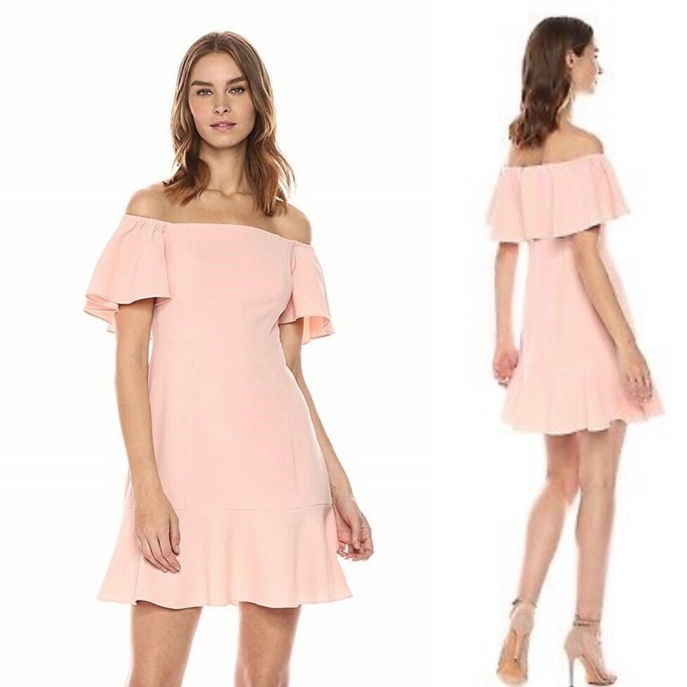 (NWT) VINCE CAMUTO Flounce off the shoulder mini dress in pink Blush